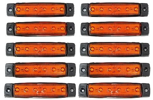 10x Gelb Begrenzungsleuchten Seitenmarkierungsleuchten 6 LED 12V 24V Positionsleuchten für LKW, Anhänger, Wohnmobil, Wohnmobil, Pickup, Traktor, LKW, SUV, Boot