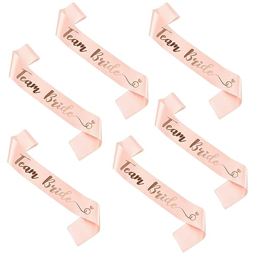 TOPWAYS Addio al Nubilato Decorazione Set, Gadget Addio al Nubilato Sposa Bride to Be Bride Team Decorazione Fascia e Velo da Sposa Accessori per Addio al Nubilato 6pcs (Team Bride Oro Rosa)