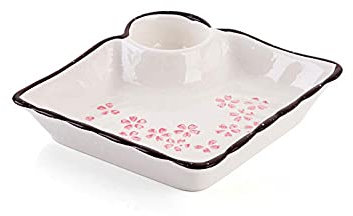 OQHAIR Bandeja de Frutas Plato Grande para Bola de Masa con Plato de vinagre, Plato de partición de cerámica, vajilla Creativa, Plato de Fruta, Bandeja Cuadrada para el hogar (Color: blan