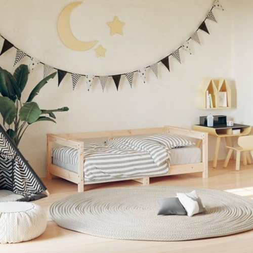Festnight Kinderbett 70 x 140 cm Hausbett Kinderbett Holzbett Kleinkinderbett Bett Hausbett Kinder Kinderbett Braun Holzlatten Massivholz Kiefer