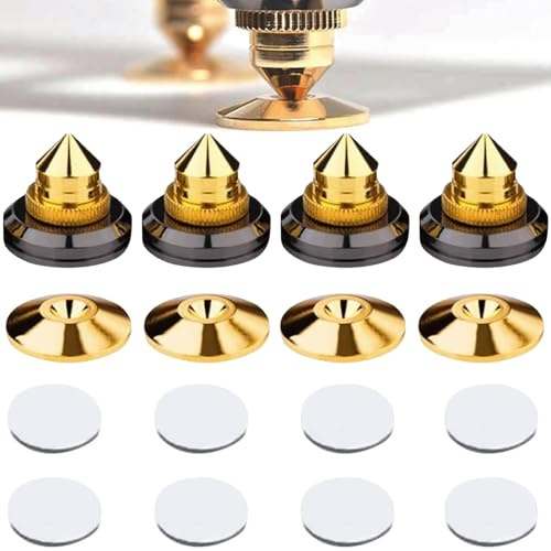 Gearmax 4 Stück Lautsprecher Spikes mit 8 Basis Pad, Kupferlegier Lautsprecher Ständer, Stoßfest Lautsprecher Audio Verstärker DAC CD Isolation für HiFi-Geräte und Lautsprecher