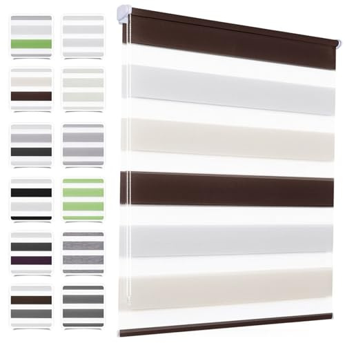 MupFup Doppelrollo Klemmfix ohne Bohren 115x130cm(BxH) Weiß-beige-braun,Rollo Klemmrollo mit Lichtdurchlässig/Höhe Stufenlos Verstellbar für Schlafzimmer,Badezimmer,Wohnzimmer Fenster und Tür