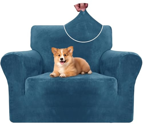 CYCMACO Samt Sofa Überzug 1 Sitzer, Sesselhusse Elastische, Couch Überzug Haustier Katze Hunde, Universal Sofa Cover Moderne, Sofahusse Mit Armlehnen, Sofaschoner rutschfest, Pfau Blau