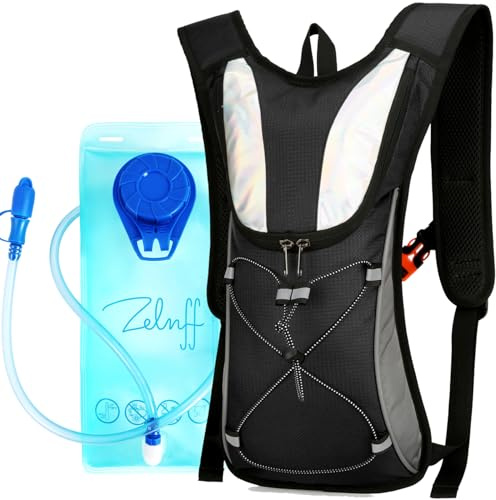 Zelnff Sac à dos d'hydratation avec poche d'hydratation de 2 L, sans BPA, sac à dos isotherme léger, sac à dos pour vélo, randonnée, escalade pour homme et femme (noir avec poche de 2 l)