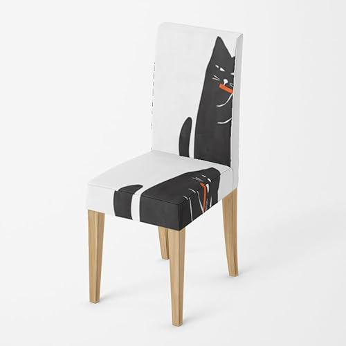 Stuhlhussen Schwarze Katze Stuhl Abdeckungen Stretch Hohen Zurück, Abnehmbaren Stuhl Schutz Für Bankett, Küche,Stuhlhussen Für(4Er Set)