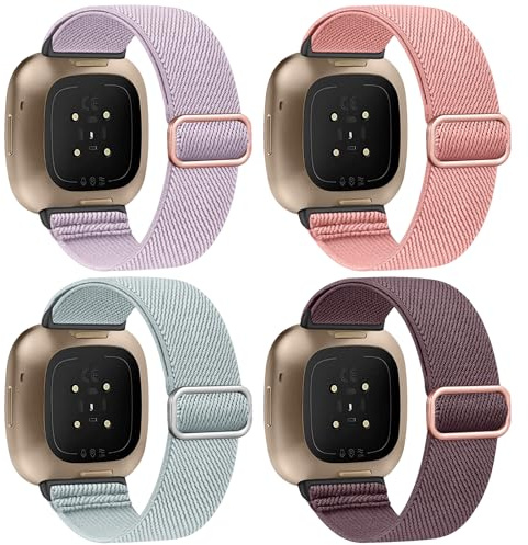 Zspoly 4 Stück Stretch Nylon Armbänder, Kompatibel mit Fitbit Versa 4/Fitbit Versa 3 Armbänder/Fitbit Sense 2/Fitbit Sense Armbänder, Einstellbare Weiche Woven Übung Armbänder für Männer und Frauen