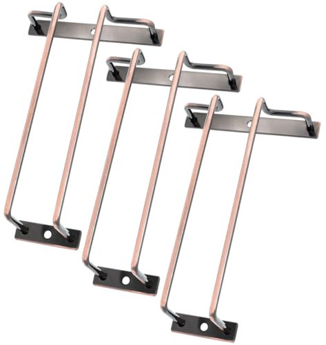 zoohot 3 Pcs 7 Inch Red Copper Wine Glass Rack, Under Cabinet Wine Glass Holder, Metal Stemware Holder Wine Glass Hanger for Bar Kitchen
