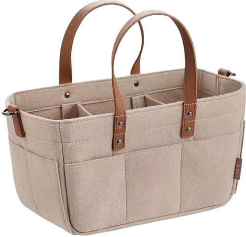 Baby Windel Windel Caddy, tragbare Windel -Windel -Taschen Organizer, faltbarer Kindergarten Caddy Filz -Babybeutel -Wickeltisch Organizer Neugeborene Essentials für Windeln und Babytücher Khaki