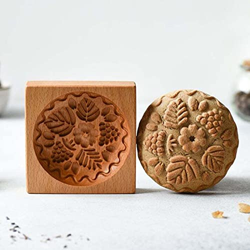 DIY Wooden Cute Cookie Mold, 3D Carved Wooden Cracke Cutter Embossing Molds, Cookie Moulds Embossing Craft Decorative, Baking Tools for Christmas Thanksgiving Halloween Easter Kitchen (Flowers)