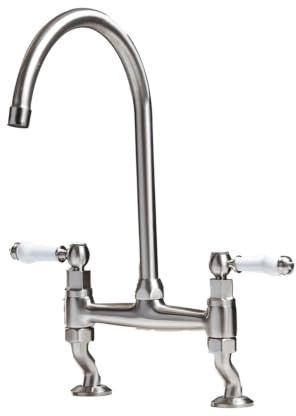 Liquida W23BN Traditional Two Hole Bridge Lever Brushed Nickel Kitchen Mixer Tap