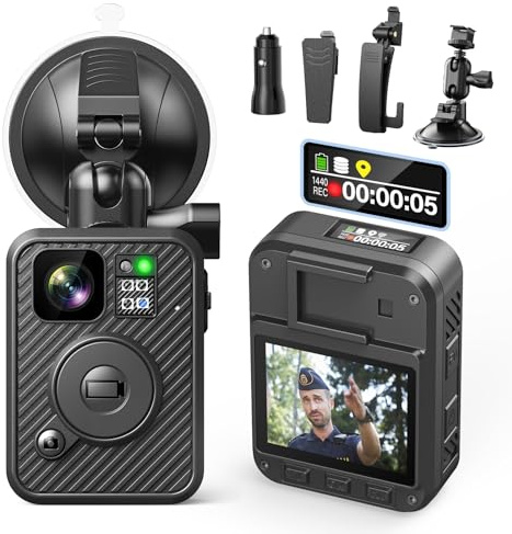 BOBLOV F2 128GB Body Camera with Dual-Screen, GPS Body Worn Camera, 2K Body Cam with Intuitive Large Button for HD Video Security Guard, Enforcement Officers, Drivers, Delivery Recording(128GB)