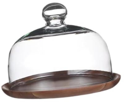 Gralara Wooden Cake Stand with Glass Cover, Cake Display Server Tray, Decorative Cake Tray, Cupcake Stand, 18cm lid