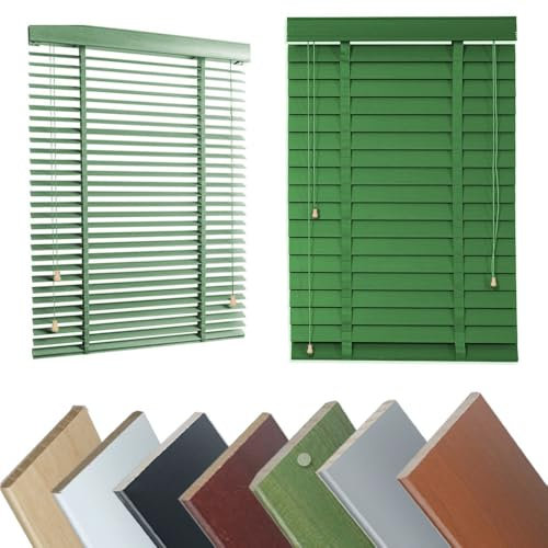 Persianas De Madera para Ventanas, Estores Persianas Horizontales De 30-150cm De Ancho, Lamas De 50mm, Cortinas Opaco/Aislantes Térmicas(Verde)