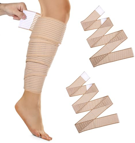 YUXIANLB Lot de 2 bandages de compression élastiques pour mollet - Manchon de compression pour homme et femme - Noir - Pour stabiliser les ligaments - Douleurs articulaires - Réglable - 180 cm
