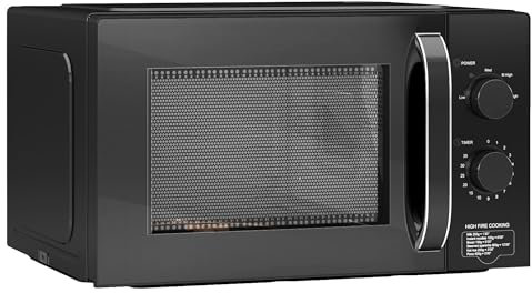 HOMCOM 23L 800W Microwave Oven, Solo Manual Microwave with 5 Power Levels, Defrost, 35 Minutes Timer, Clock, Easy Clean, Small Black Microwave