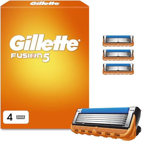 Gillette Fusion 5 Klingen Herren, 4 Original Rasierklingen, Orange | Für Nassrasierer mit Größerem Gleitstreifen für Ein Sanftes Gleiten Und für Eine Unglaublich Gründliche Und Komfortable Rasur