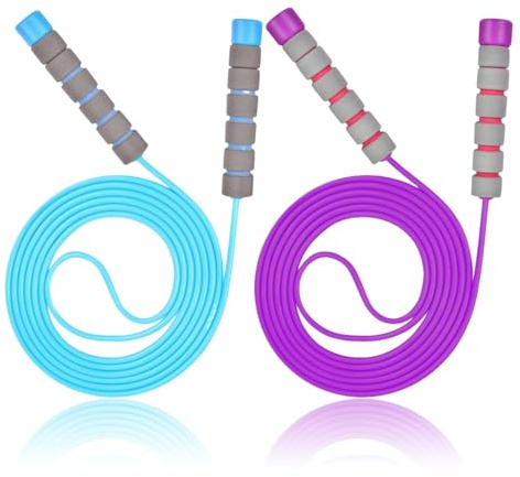 FveVqe 2 Pcs Kids Skipping Rope, Adjustable Length, Comfortable Rubber Grip, Blue Purple