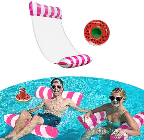 TAIHOBO Pool Inflatables with Mesh, Inflatable Pool Floats Adult, Durable Pool Inflatables for Adults Kids with Drink Holder, Can be used as a Water Hammock, Lounge Chair, Rafting ＆ Buoyancy Aid
