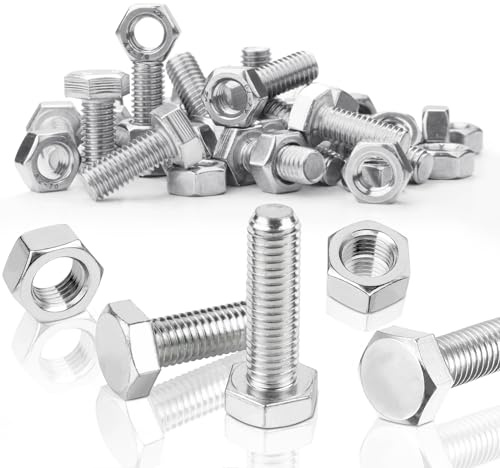 SWTYExt 50 Sätze Sechskantschrauben M5x16 mm Edelstahl Schrauben M5 | Bolzen mit Muttern, Edelstahlschrauben A2 V2A, DIN 933/ISO 4017, Außensechskant, Maschinenschrauben, Vollgewinde, für Möbel