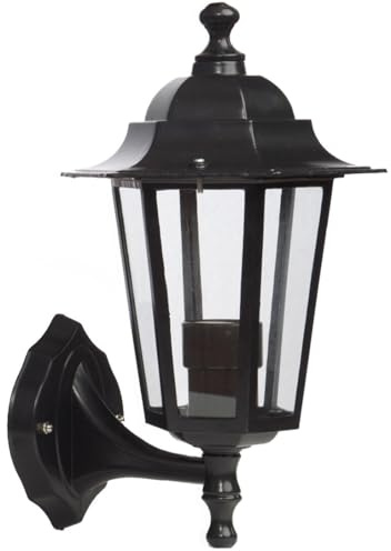 Farol de jardín de pared negro, diseño elegante, luz cálida, ideal para exteriores, ilumina caminos y realza espacios al aire libre.
