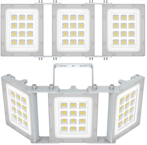 SOLLA-2025 Lite 150W LED Außenflutlicht, 15000LM, 6000K Tageslichtweiß IP66 Wasserdicht, 3 Köpfe Verstellbares Außen-Sicherheitsbeleuchtung für Parkplätze, Höfe, Gärten, Grau-2 Pack