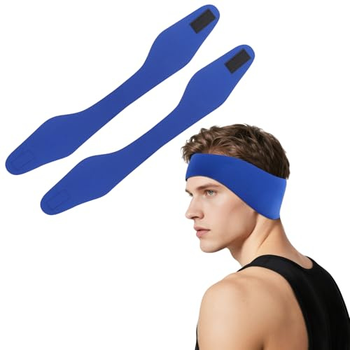 Swimming Headband to Hold Earplugs, 2PCS Waterproof Swim Ear Band, Adjustable Swimming Ear Plugs Protection Cover Keep Water Out (2*Blue, M)