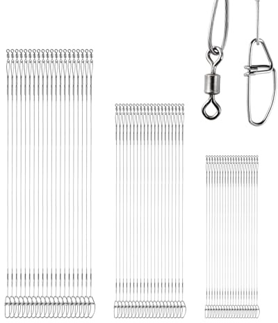 9Tong Líder de Pesca de Acero Inoxidable para Agua Dulce Plataformas Líderes de Pesca en Agua Salada Fortaleza Línea líder de Alambre a Presión para Señuelos Níquel Blanco 60pcs