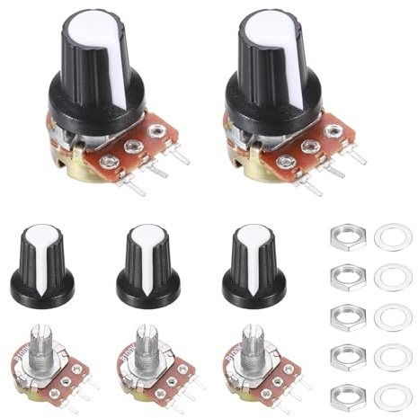 sourcing map 5Pcs WH-148 Potentiometer 3Pins B100K Ohm Linear Taper Rotary Potentiometer XH2.54 Variable Resistor Potentiometers with 5 Plastic Knobs for Audio Equipment, DIY Electronics