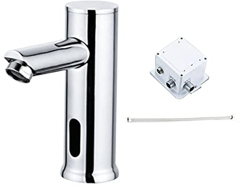 Robinet de lavabo froid sans contact avec boîte de commande, robinet à capteur automatique pour lavabo de cuisine, salle de bain, toilettes, robinets de salle de bain avec contrôle à une main (argenté