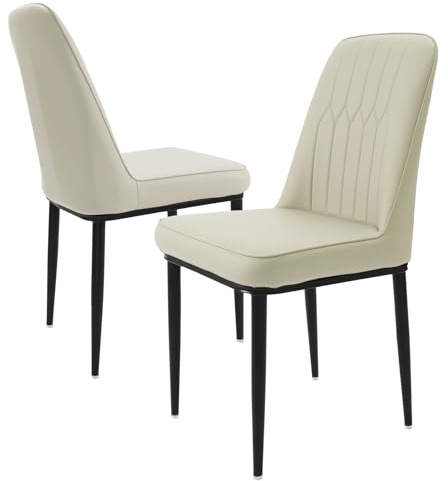 Durrafy Esszimmerstühle 2er Set mit Kunstleder Bezug Ergonomischer Stuhl für Esszimmer Hoher Rückenlehne Bequemer Polsterstuhl Moderner Küchenstuhl Weiß