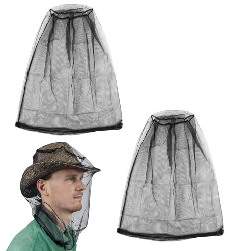 2 Stück Moskitonetz Kopf für Insekten, Feines Mückennetz Gesicht und Hals 46×53 cm, Premium Insektenschutz Netz Kopf für Camping, Wandern, Angeln und Gartenarbeit, Atmungsaktives Kopfnetz für Outdoor