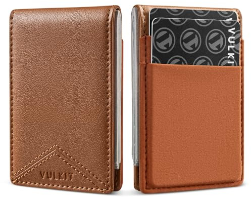 VULKIT Cartera delgada con clip para dinero, delgada y minimalista para tarjetas de crédito, bolsillo frontal para hombres, de cuero con clip magnético para dinero, sostiene dinero en efectivo y