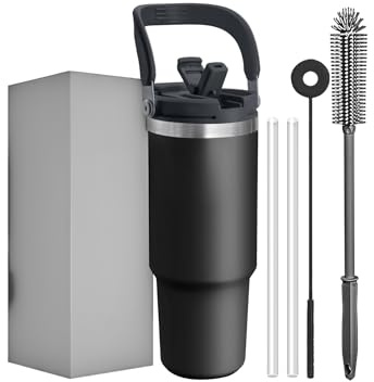 Vaso Térmico 887ml de Acero Inoxidable, Taza térmica Doble Pared, con Tapa y Boquilla Color Negro. Hermético, antifugas