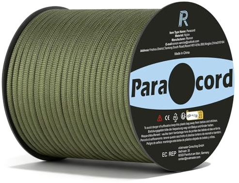 Romon Paracorde 4mm, Escalade Paracord 550 9 Brins Corde en Nylon Corde Parachute Cordelettes, Cordes Tente Rope Cordon Tactiqu pour Survie Extérieur, 250kg Charge de Rupture, Armée Verte, 30m