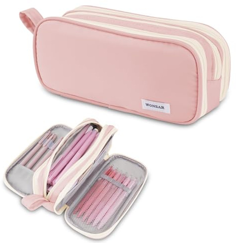 wonsar Federmäppchen Mäppchen Federtasche 3 Fächer Große Kapazität Pencil Case Federmappe Jungen Mädchen Teenager Erwachsene Schulmäppchen für Schule & Büro