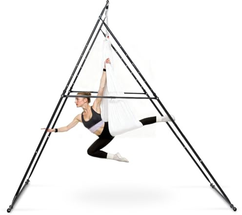 VEVOR Aerial Yogarahmen Schaukelständer mit 6 m Langer Yoga-Hängematte (Weiß) & max. 200 kg Tragkraft & dreieckiger Struktur & Eva-Schaum, 4-stufige horizontale & 6-stufige vertikale Einstellung