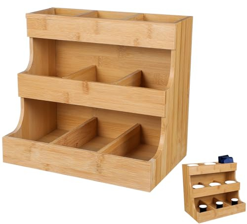 Angoily Boîte à Sachets de Thé en Bois Naturel Organisateurs de Sachets de Thé et Café Étagère de Rangement Compacte pour Bureau Cuisine Support Multi-Usages et Infusions