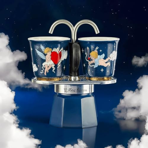Bialetti Set Mini Express Cielo Stellato Cupido Caffettiera Moka Espresso Maker + 2 Tazzine
