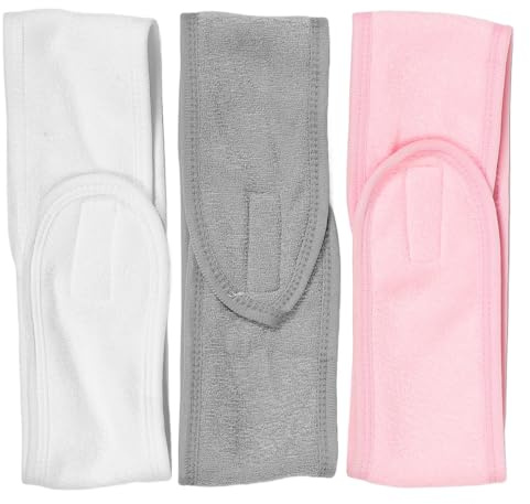 Double Couche Bandeau Facial Spa en Coton, pour Laver le Visage et Maquillage, Confortable et Respirant, Lot de 3