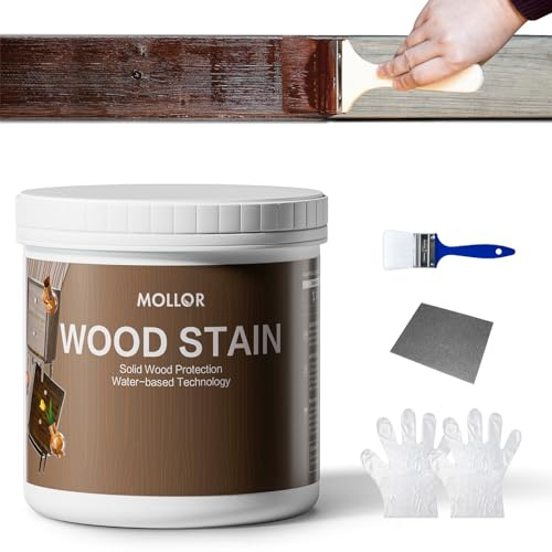 Wood Stain, 500g Water Based Wood Stain and Sealer in One - No Priming, No Top Coat Required, Fast Drying, Low Odor & Non-Toxic, Perfect for Indoor and Outdoor Furniture(Dark Oak, with Tools)