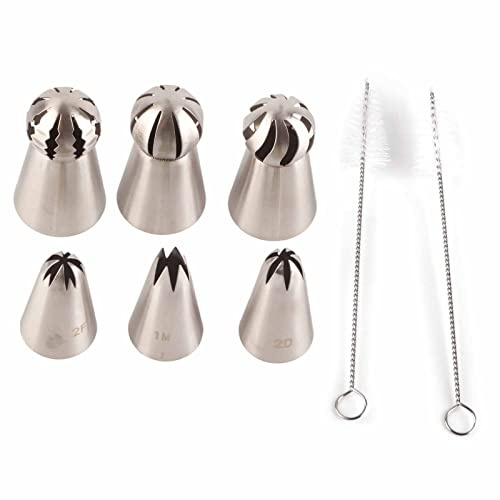 Set di ugelli per tubazioni con punta da forno, in acciaio inox, per decorare torte, punte per pasticceria, cupcake, torte, dessert, fai da te, 6 pezzi, con spazzola per la pulizia