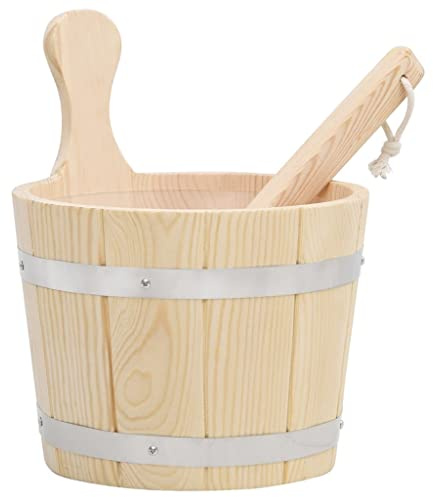 Runheo Set de cubo de sauna y paleta de sauna de madera de pino maciza con cubo de agua de 5 litros, paleta de 36 cm de largo, ideal para infusiones, accesorios de sauna, baño de vapor y aplicaciones