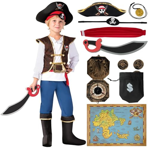 Spooktacular Creations Halloween Pirate Costume Kids, Blue Boys Pirate Costume Deluxe Set with Accessories for Toddler Halloween DressUp, Themed Party (Small, 5-7 yrs)