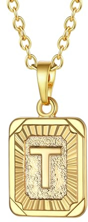 FOCALOOK Buchstaben Kette Damen Rechteck Anhänger Kette Gold Herren Namenskette Initial Necklace Kette mit Buchstaben A bis Z Schmuck für Geburtstag