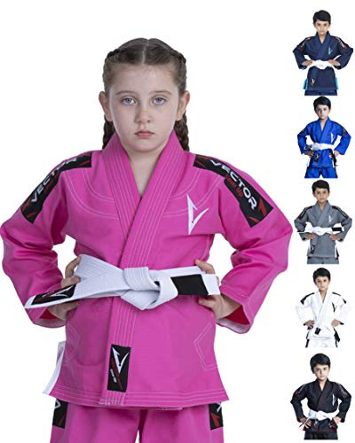 Vector Sports Kids Brazilian Jiu Jitsu BJJ Gi with Free White Belt 100% Cotton Pearl Weave Kimono Ultra Lightweight Preshrunk Fabric (Pink, K3)