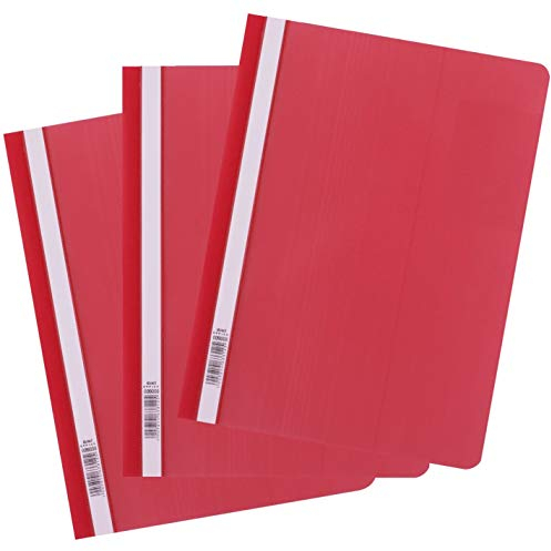 D.RECT 25 Stück | Schnellhefter A4 aus Kunststoff mit transparentem Vorderdeckel | Plastik-Schnellhefter aus PP-Folie Rot