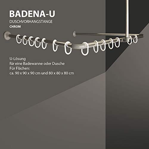 Winkelstange Duschvorhang Stange Weiß Anthrazit Silber Bad Stange Winkel, U und L-Form (U-Form 80x80x80cm, Silber glänzend)