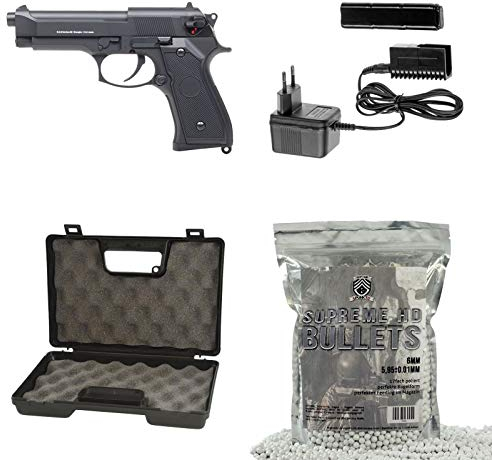 Cyma Softair Set - Airsoft Pistole M92/ CM126 AEP + Waffenkoffer + 4000 Marken-BB's H&N Sport + Akku & Ladegerät