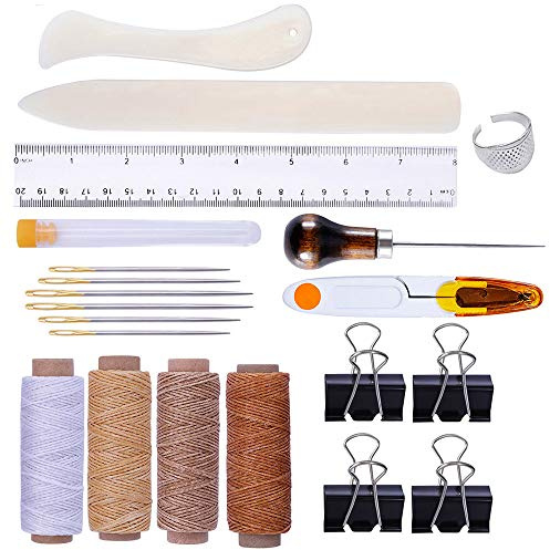 TopHomer 21-teiliges Buchbinderwerkzeug-Set, Starterwerkzeug-Set mit Knochenordner, Papierfalzer, gewachster Faden, Ahle, Nadelbinder-Clips für Bastelarbeiten, Bastelset