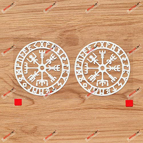 Vegvisir Wikinger Runischer Kompass Aufkleber Sticker Vinyl Wikinger Odin Nordisch - 2er Pack Weiß, 7,6 cm - ohne Hintergrund für Auto Boot Laptop Telefon